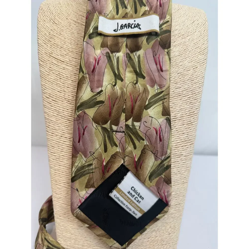 J Garcia Chicken and Cat Silk Tie Collection 42 Gold Mauve Limited Edition